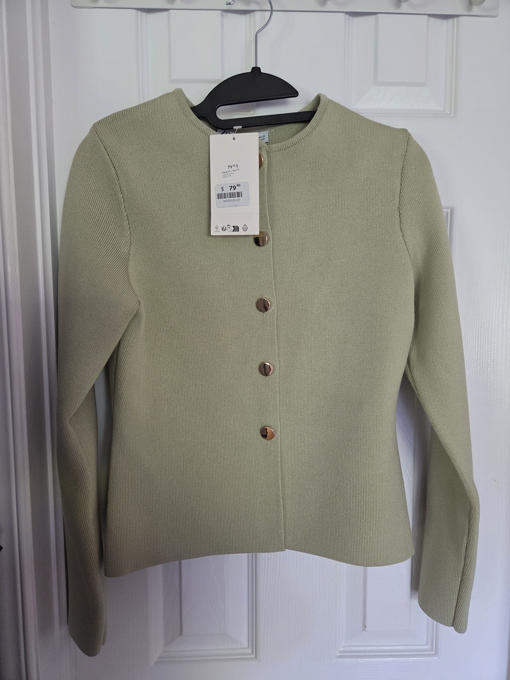 Zara Pale Green Crewneck Button Jacket
